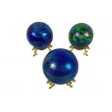 Three Iridescent Glass Spheres Paperweights