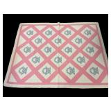 Large Pink and White Floral Quilt Blanket