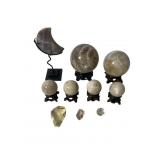 Moonstone and Rutilated Quartz, Orbs