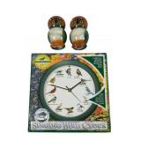 Singing Bird Wall Clock and Owl Figurines Set