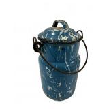 Blue and White Agate Pail with Handle