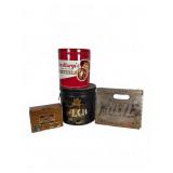 Tin and Wooden Advertising Containers