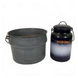 Antique Graniteware Pot and Vintage Milk Can