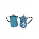 Two Enamel Ware Granite Ware Coffee Pots