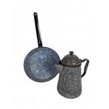 Grey Enamel Ware Coffee Pot & Granite Ware