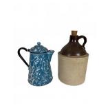 Blue Swirled Enamelware Coffee Pot and Crock