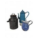 Three Speckled Enamelware Items