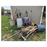 Large Grouping of Yard Tools with Wheelbarrow
