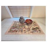 Japanese Decorative Lot with Plate, Jar, Textile