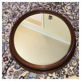 Walnut Framed Round Wall Mirror