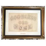 Framed Folk Art Calligraphy God Bless Our Home