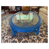 Blue Painted Glass Top Coffee Table