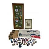 Framed Election Pins and Political Ephemera