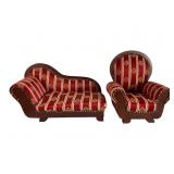 Upholstered AG Doll Chaise Lounge and Armchair