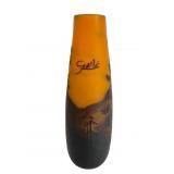 Galle Style Etched Glass Cameo Vase, 8 Inches