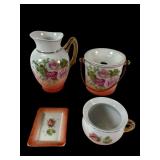 Four Piece Cabinet Porcelain Floral Pieces