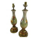 Pair Hand Painted Floral Table Lamps