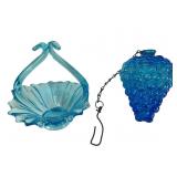 Blue Glass Berry Ornament and Tray Set