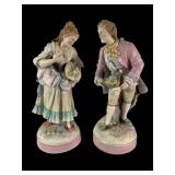 Pair Signed Meissen Bisque Statues