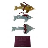 3 Taylor Backes Hand Blown Glass Dolphins