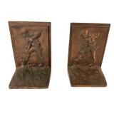 Pair Bronze Miniature Bookends, B&A M&F Emblem