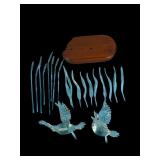 Glass Bird Sculpture with Wooden Base Set