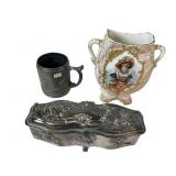 Silverware Holder, Mug, and Limoges Lot