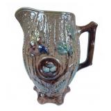Majolica Bird In Nest Pitcher, 29.5 Inches