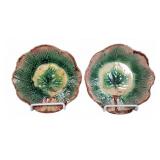 2 Majolica Grape Leaf 7 Inch Dessert Plates
