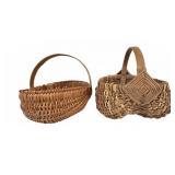 Vintage Woven Buttocks & Round Basket Pair
