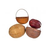 Handmade Reed and Oak Baskets, Set of Four