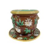 Majolica Cachepot/ Planter with Stand