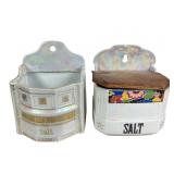 Two Antique Art Deco Lusterware Salt Boxes
