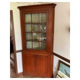 Two-Piece Pine Corner Cupboard with Glass Panels