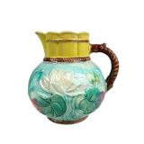 Majolica Pond Lily and Rope Pitcher 7"