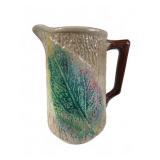 Majolica Fern & Leaf Tree Bark Pitcher 8 in