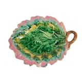 Etruscan Majolica Leaf Plate with Handle