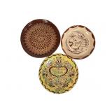 2 Redware John Huber Pottery Plates & 1 Shoofly