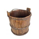 Rustic Wooden Bucket with Iron Bands