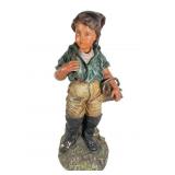 29" Chalkware Boy with Fish Basket Statue