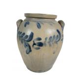 American Stoneware Jar with Cobalt Decorated Flora