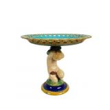 Turquoise Cobalt Majolica Cherub Compote