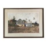 Lee Everett Framed Watercolor Barn Scene