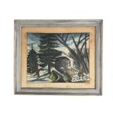 Watercolor "The Bridge" by Conover, Framed