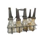 Eight Standard Oil Glass Bottles with Carrier