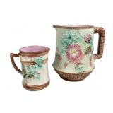 Majolica Strawberry Blossom Pitchers Set