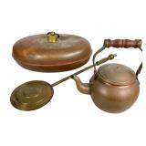 2 Copper Bed Warmers and Portuguese Kettle