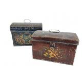 2 American Folk Art Toleware Tin Boxes
