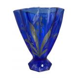 Fenton 1934 Blue Glass Vase with Gilt