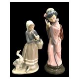 Lladró Porcelain Sculptures: Shepherdess, Geisha